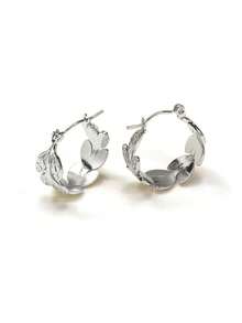 1 Pair Gold And Silver Leaf Decorated Hoop Earrings Suitable For Women's Daily Wear - Silver - View 4