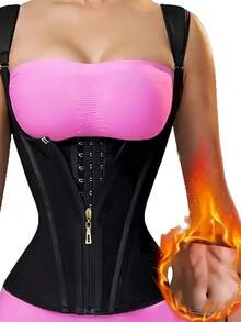 Women's Fitness Training Dance Yoga Sports Waist Tightening Band, Adjustable Shoulder Strap Zipper Hook Slimming Minimalist Waist Shaping Belt, Chest Lift Abdominal Compression Tank Top, Sports Accessories Fitness Essential - Black - View 5