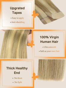 DOORES 50g 20pcs Tape-In Hair Extensions 100% Remy Human Hair Light Blonde With Golden Highlights Heat-Resistant Ironable Dyeable Seamless Tape Bonding Volume Boost - S16/613 - View 5