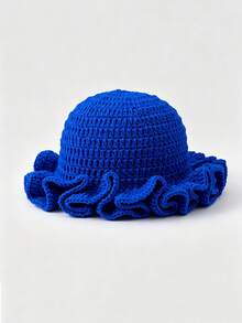 Contrast Color Knit Large Ruffle Edge Versatile Handmade Crochet Hat (Random Hat Color) - Multicolor - View 25