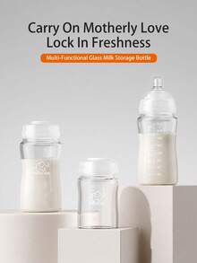 1pc Baby Wide Mouth Glass Storage Bottle Breast Milk Collector, Milk Preservation Bottle, Breast Pump Storage Container With Silicone Lid - Multicolor - View 4