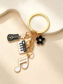 1pcArtistic Piano Notes Cat Keychain, Mini Piano Guitar Small Flower Pendant, Girl Heart Student Schoolbag Charm, Musical Instrument Gift - Multicolor - View 4