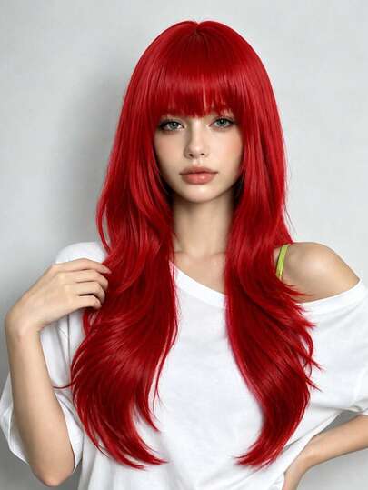 28 Inch Long Fashionable Party Women's Wig, Curly Wig With Bangs, Suitable For All Women's Daily Wear And Ball Party