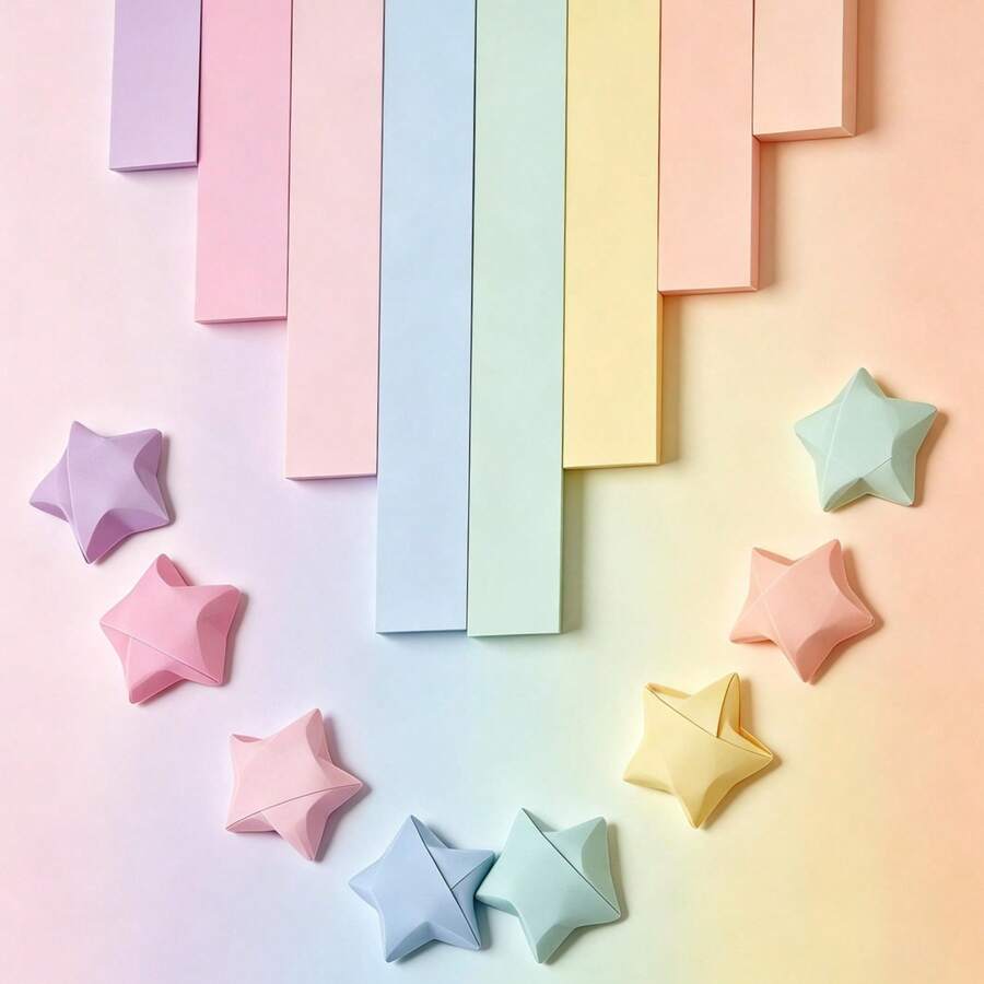 Set Kertas Origami Bintang Warna Macaron | Dekorasi Gantung Bintang Harapan DIY Tanpa Lem | Dekorasi Pesta/Pernikahan/Ruangan, Pengisi Kotak Hadiah | Sudah Dipotong, Mudah Dilipat, Cocok untuk Pelajar dan Pecinta Kerajinan Tangan - Bintang Origami - View 1