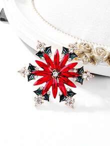 1pc Designer Exquisite Flower Brooch, Fashionable Elegant Women's Cardigan Coat Brooch Accessory - Red - View 5