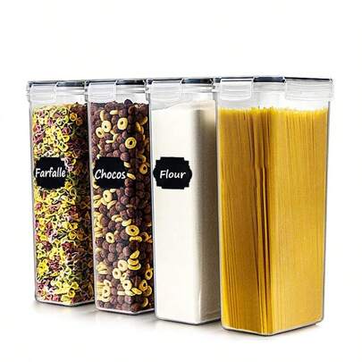 Sealed Food Storage Container With Lid, 4-Piece Set, 2.8L Pasta Container, Suitable For Organizing And Storing In Food Storage Room, Kitchen Organization, Suitable For Pasta, Flour, Sugar And Noodles.