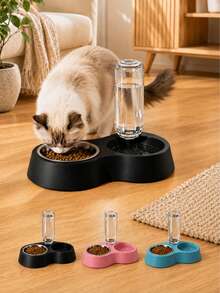 Structured Craftsmanship 2-In-1 Pet Food And Water Bowl, Suitable For Small/Medium Cats, Dogs, Rabbits And Other Pets, Easy To Clean. Dog Stuff, Cat Stuff, Cat And Dog Dual-Use Bowl Combination. Durable Plastic Material With Stainless Steel Bowl, Easy To Clean, Suitable For Cats And Dogs - 500ml - View 1