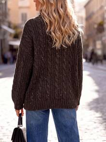Plus Size Women's High Neck Casual Versatile Daily Wear Long Sleeve Sweater - Coffee Brown - View 5