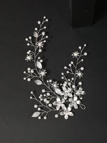 1件女款韓式新娘婚禮頭飾 壓克力水晶花手工珍珠髮箍髮飾 - 銀色 - 查看 8