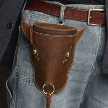 1Pc Retro Cowhide Mini Waist Belt Bag, 3D Cow Head Shape With Metal Ring, Large Capacity Wear Resistant For Western Style Outdoor Riding - Multicolor - View 4