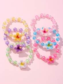 6件套可爱花朵吊坠彩色串珠手链，适合女孩日常、节日、生日派对佩戴，颜色随机 - 彩色 - 查看 11