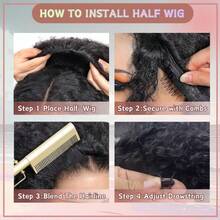 Smilegirl Kinky Curly 3-In-1 Real Hair Half Wig With Drawstring, Seamless Flip Wig, Glueless, Half-Up Half-Down, Beginner Friendly For Women, 26 Inch - Natural Black - View 11