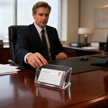 2pcs Transparent Acrylic Business Card Holder, Single Slot Large Capacity Desktop Card Organizer, Suitable For Office Business Desk Stationery - 2-pack - View 4