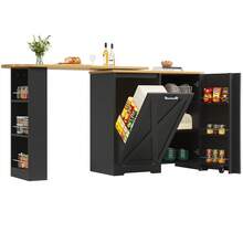 360° Rotating Kitchen Island, Multifunctional Storage Cabinet With Folding Doors And Side Shelves, Extendable Console Table For Kitchen, Dining Room And Living Room - Black - View 1