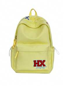 Unisex Backpack, Light Gray Soft Nylon With Letter Embroidery, Large Capacity Lightweight Storage, Suitable For School, Street, Daily Outings - Multicolor - View 11
