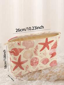 1pc Portable Cosmetic Storage Bag Ocean Series Shell & Starfish Pattern Double-Sided Print Travel Zipper Makeup Bag Multi-Function Toiletries Organizer - Multicolor - View 3