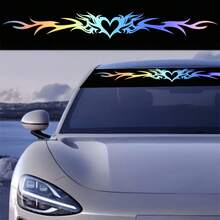 Autocollant de pare-brise de voiture en forme de cœur coloré avec motif de flamme, parfait pour améliorer l'apparence de votre voiture, imperméable et résistant aux rayures, convient à tous les modèles de voiture, matériau durable de haute qualité, longue durée - Autocollants pour voiture - Voir 4