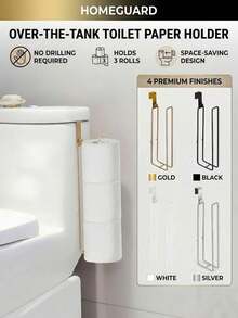 1pc Modern Durable Metal Wall Mounted Toilet Paper Holder, 3 Rolls Capacity Drill-Free Bathroom Storage Rack, Easy Installation No Drilling Tissue Paper Organizer, Suitable For Home Bathroom - Multicolor - View 6