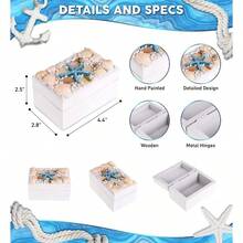 CoTa Oceanic White Wooden Jewelry Box - Handcrafted Nautical Trinket With Seashell And Starfish Decorations, Accent Tabletop Decor, Jewelry Storage - 4.4 Inch - 1PC - View 2