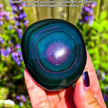 1pc Natural Rainbow Obsidian Crystal Palm Stone, Irregular Shape, Shimmering With Rainbow Hues. Home, Office, Or Aquarium Deco, Crystal Gift. - Colorful Gemstone Palm Stone - View 4