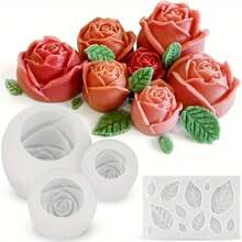 4pcs Rose Candle Mold Set, Includes Leaf-Shaped Mold, Large, Medium, Small 3D Rose Flower Silicone Mold, Suitable For Candle Making, Epoxy Resin Casting, Handmade Soap, Clay, Plaster, Home Decor And Mother's Day Gift - Flower - View 2