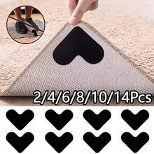 2/4/6/8/10/14Pcs Heart-Shaped Non-Slip Rug Pads, Strong Adhesive Floor Mats, Universal For Tile And Wood Floors, Home Anti-Slip Protection Pads - Black - View 13