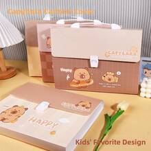 4 Estilos Carpeta de Archivo Acordeón Portátil con Diseño de Capibara Lindo para Niños, Organizador de Almacenamiento de Hojas de Examen Multicapa con Etiqueta de Color Aleatorio, Primer Día de Escuela - Multicolor - Ver 1