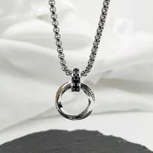 1pc Vintage Mobius Ring Pendant Necklace With Textured Design, Personalized Metal Silver Color, Suitable For Couples, Men And Women For Daily Wear, Party, Festival, Music Festival, Daily Gift, Jewelry Gift - Silver - View 5