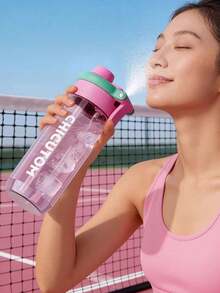 Multifunctional Spray Plastic Water Bottle With Straw, Large Capacity Leakproof Flip Top Sport Tumbler, Portable Transparent Mist Spray Drinking Cup For Gym Camping Hiking Outdoor Daily Use - Multicolor - View 1