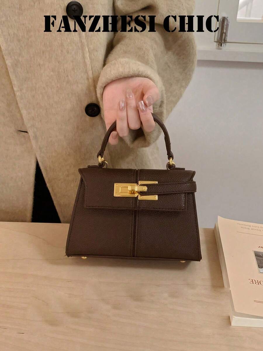 Bolsa com Detalhe de Fivela de Metal Dourado, Material PU Estruturado, Bolsa Elegante Adequada para Deslocamento Diário, Escritório, Compras e Ocasiões Formais