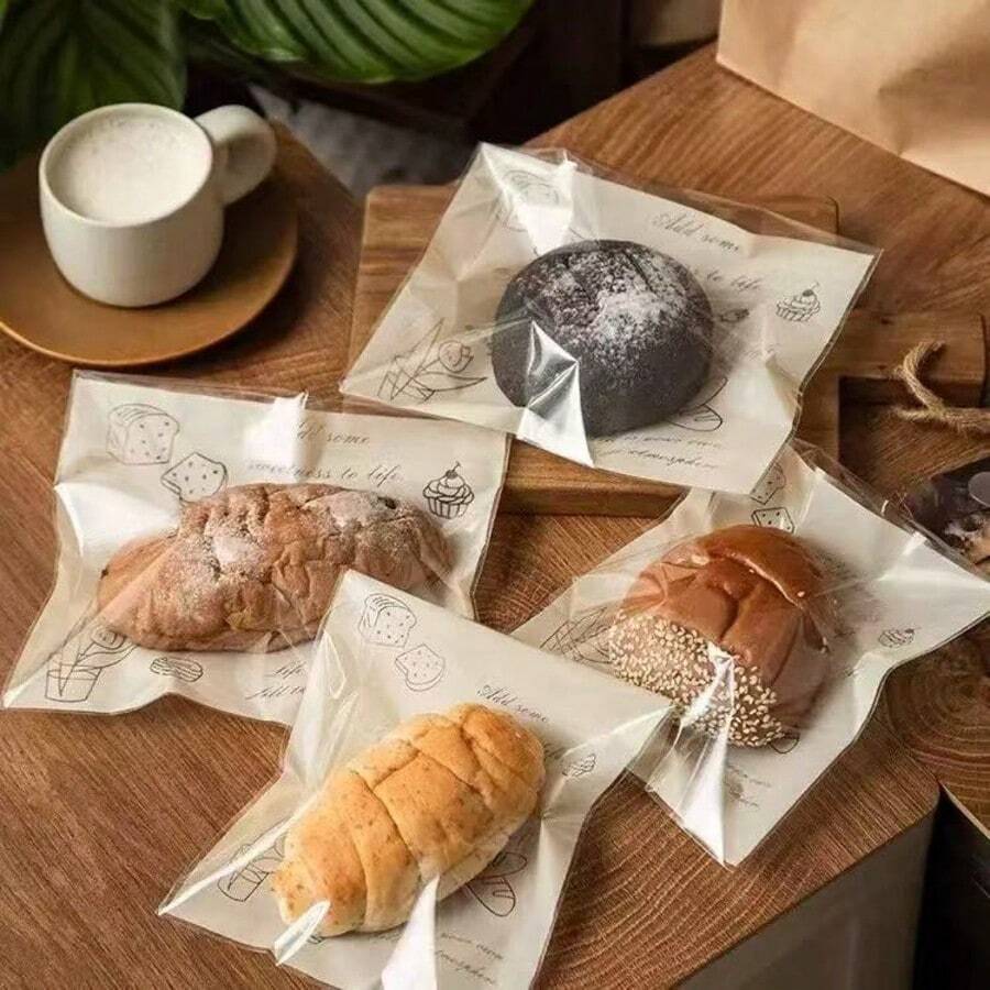 50 peças/100 peças Sacos Autoadesivos Transparentes para Torrada Fatiada, Rosquinha, Bagel e Pães Pequenos, Sacos Autosselantes para Assar - Transparente - Visão 1
