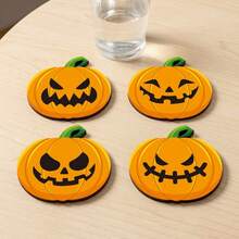Halloween Holiday Decoration Wooden Coaster Ghost Pumpkin Kitchen Living Room Decor Wooden Table Mat - A - View 3
