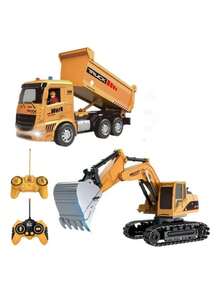 2-In-1 RC Toy Set: Excavator And Dump Truck - Multicolor - View 3