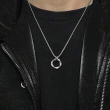 1pc Vintage Mobius Ring Pendant Necklace With Textured Design, Personalized Metal Silver Color, Suitable For Couples, Men And Women For Daily Wear, Party, Festival, Music Festival, Daily Gift, Jewelry Gift - Silver - View 2