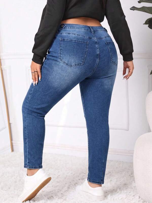 Plus Size Women's High Waist Pocket Skinny Casual Versatile Denim Jeans