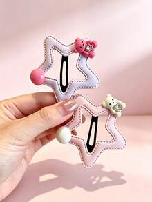 5Pcs Macaron Hollow Star Bear BB Hair Clips, Cute Bead Rhinestone Side Bangs Pins Sweet Hair Accessories For Women - Multicolor - View 4