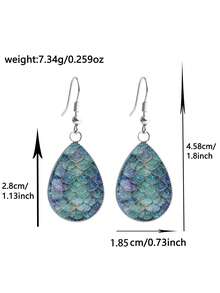 1 Pair Dreamy Glamorous Shiny Mermaid Scale Pattern With 316 Stainless Steel Water Drop Earrings Suitable For Women's Daily Wear - Mint Blue - View 4