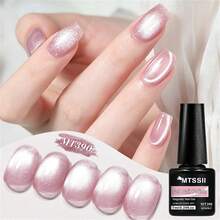 Mtssii 1pc 7ml Crystal Nude Pink Cat Eye Gel Nail Polish, Shiny Crystal Cat Eye Magnetic Semi-Permanent Soak-Off UV Gel Nail Polish, Suitable For Summer Manicure, Long-Lasting, DIY Home And Salon Nail Art Supplies - Pink - View 6