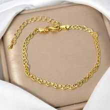 Simple 18K Gold-Plated Copper Geometry Bracelet Set For Women Daily Wear, Fashionable Layered Jewelry - Gold - View 6