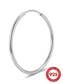 lunastudio 1pc Elegant 925 Sterling Silver Plain Hoop Nose Ring Suitable For Women's Daily Wear - Silver - View 3