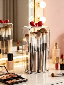 2pcs/1pc Clear Acrylic Makeup Organizer Set, Dustproof Bowknot Makeup Brush Holder & Lipstick Storage Box, Large Capacity Desktop Cosmetic Organizer For Vanity, Bathroom & Bedroom, Transparent Beauty Storage Solution - View 6