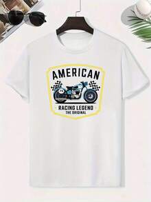 Camiseta unisex, camiseta de surf con estampado de tiburón - Top de manga corta con estampado de tabla de surf y gráfico de tiburón, cuello redondo, ropa de playa de verano para surf, blusas - Blanco - Ver 1