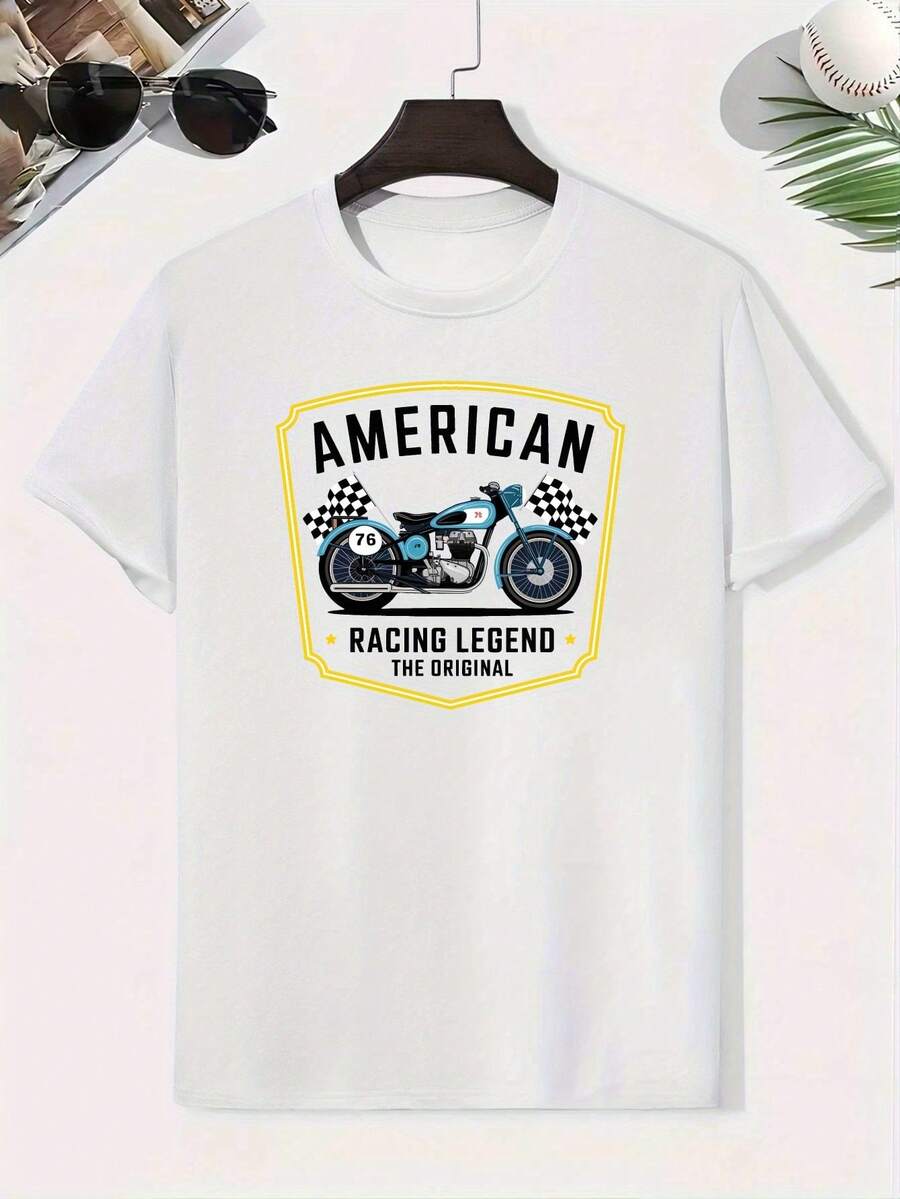 Camiseta unisex, camiseta de surf con estampado de tiburón - Top de manga corta con estampado de tabla de surf y gráfico de tiburón, cuello redondo, ropa de playa de verano para surf, blusas - Blanco - Ver 1