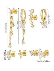 8pcs Elegant Earring Sets Earrings Stack Golden Silvery Butterfly Chain Tassel Zirconia Hoop Stud Stack Party Daily Wear Gifts - Earring Set - View 6