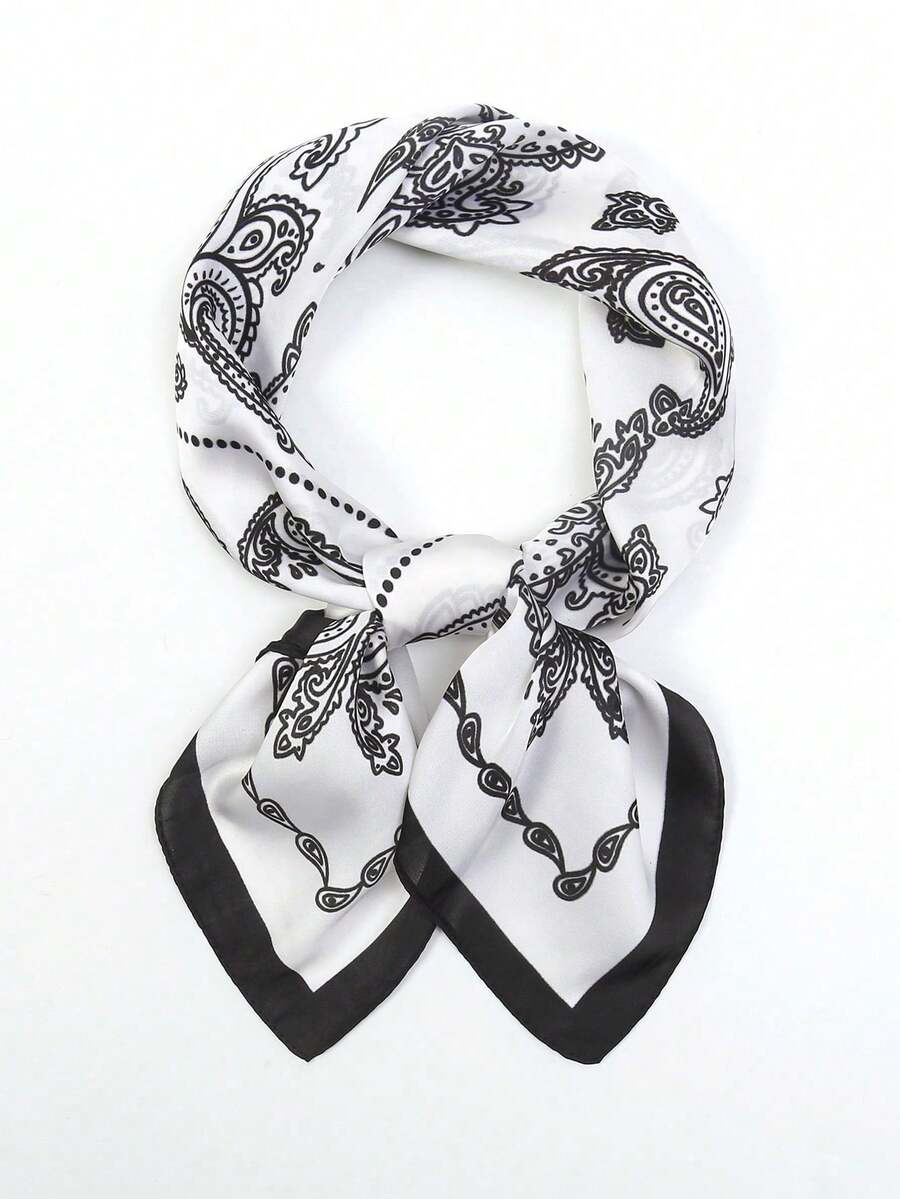 1pc Faux Silk Printed Square Scarf Headwrap Hairband Fashionable Multi-Functional Small Neck Scarf Suitable For Daily Use - Multicolor - View 1