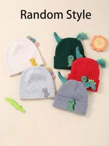 2 piezas Gorros de bebé de dinosaurio de punto, gorros infantiles de patchwork con dibujos animados lindos - Multicolor - Ver 2