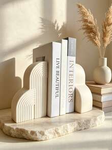 Resin Arched Cloud Bookends, Modern Geometric Shaped Bookends Decor, Non-Slip And Durable, Minimalist Aesthetic Desktop Ornament, Suitable For Living Room Coffee Table, Study Bookshelf, Office Desk, Library Bookshelf, Neutral Tone Home Decor, Can Be Used To Store Novels And Magazines, Perfect Housewarming Gift For Book Lovers, Abstract Line Texture Desktop Display Ornament - Multiple Models - View 2