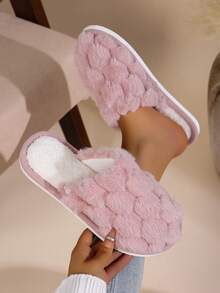 Women's Plaid Closed-Toe Slippers, Winter Home Indoor Slip-On Plush Warm Fashion House Shoes - Pink - View 2