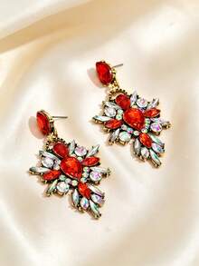 1 Pair Vintage Luxury Colorful Geometric Crystal Earrings, Exquisite Sparkling Jewelry For Women - Water Drop - View 4