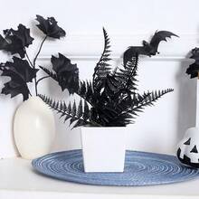 1/2 Pot 7inch (H) Artificial Monstera Leaf Black Planter Home Halloween Party Desktop Scene Decoration Ornament - Black - View 3